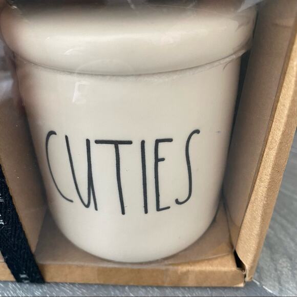 Rae Dunn BESTIES /CUTIES Ceramic 2pc Mini Canisters Gray Heart Topper NEW - Picture 2 of 5